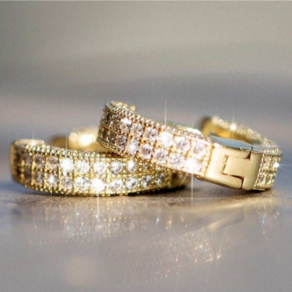 Mens Fully Ice Out 14K Gold Hoop Earrings - Picture 11 of 16
